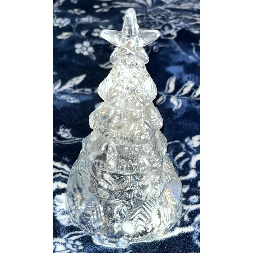 Vintage Iridescent Carnival Glass Christmas Tree With Presents Teddy Bear